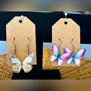 Two pairs of buttterfly earrings